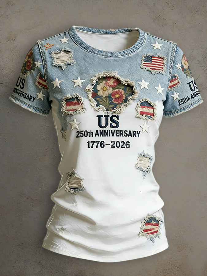 American 250th Anniversary of Patriotism Vintage Print Women's Short-Sleeve T-Shirt