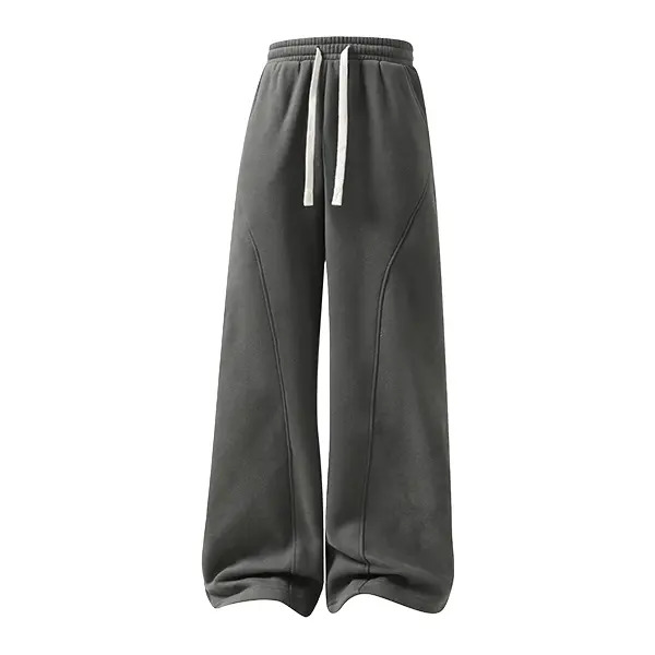Men's solid-color drawstring trousers featuring a curved cut design.