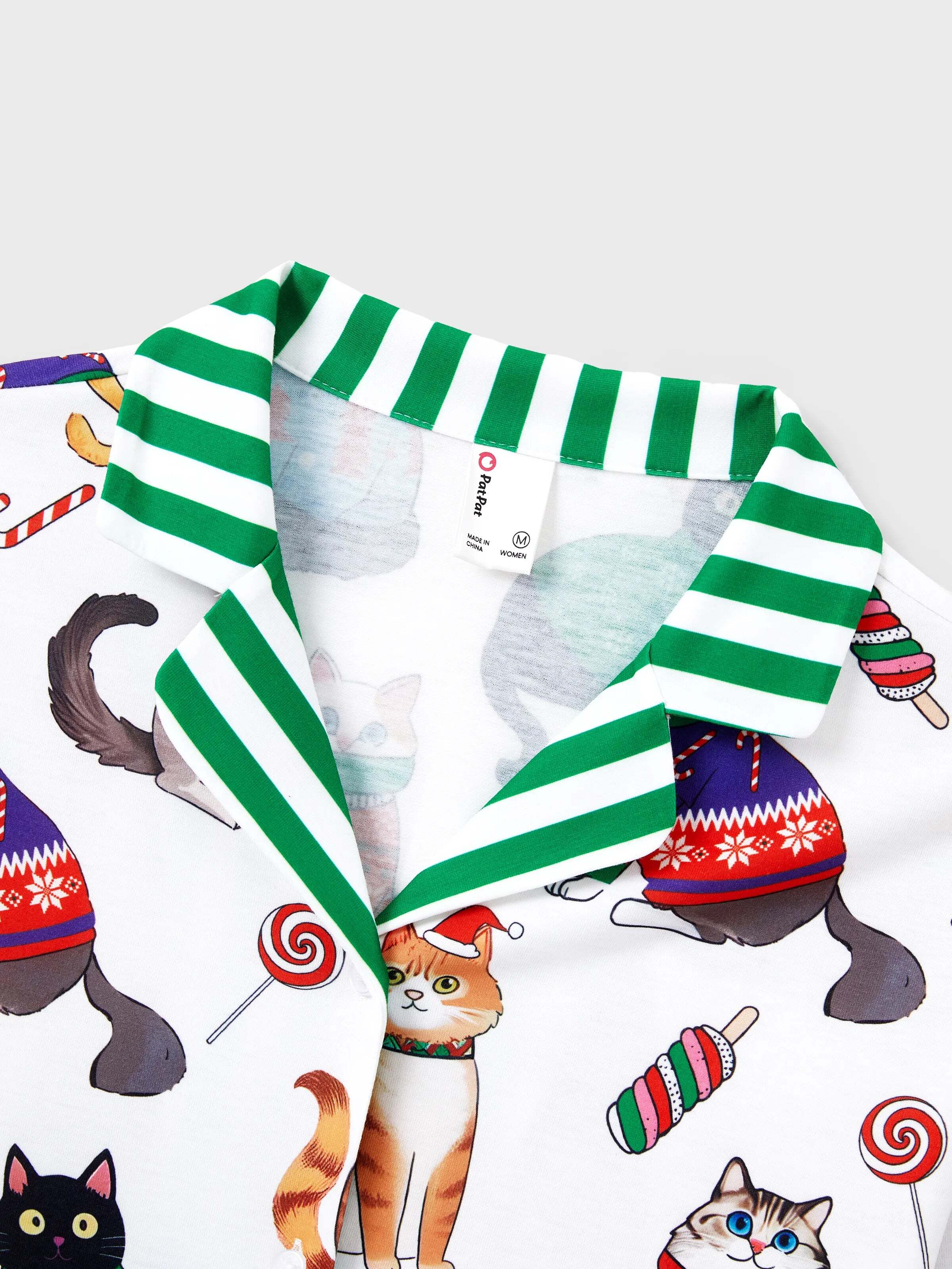 Christmas Matching Family Pajamas Set Christmas Cat Print PJS with Christmas Socks Multi-color