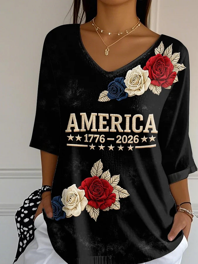 Women'S Floral V-Neck