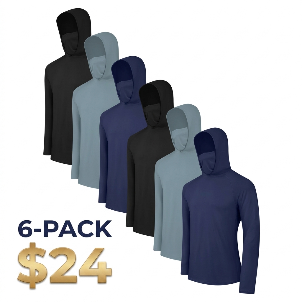 6 Pack Men's Casual Hoodie Pullovers Multicolored Long Sleeve Lightweight UPF Sun Protection