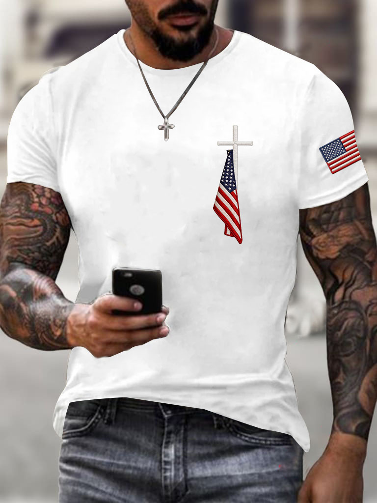 Men's American Flag Cross Casual T-shirt