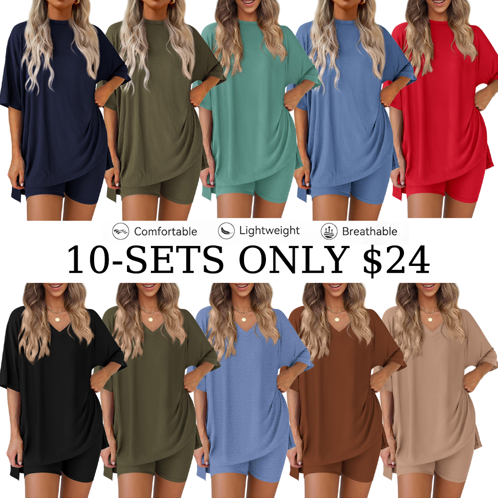 Women 2 Piece Lounge Set Casual Oversized Shirts Biker Shorts