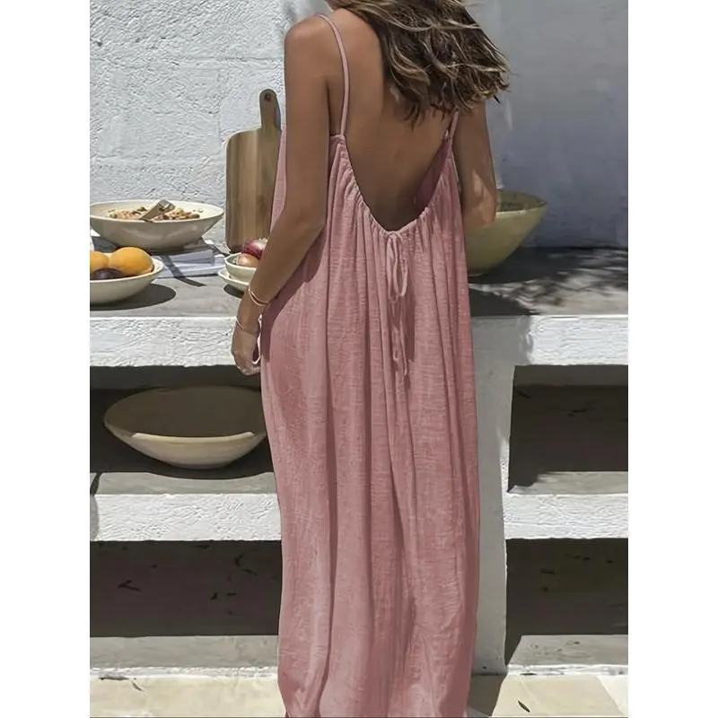 💥DON'T MISS OUT!⏰Women's Solid Cami Dress - Sleeveless Long Lounge & Sleepwear🔥Final Day Clearance!🛒