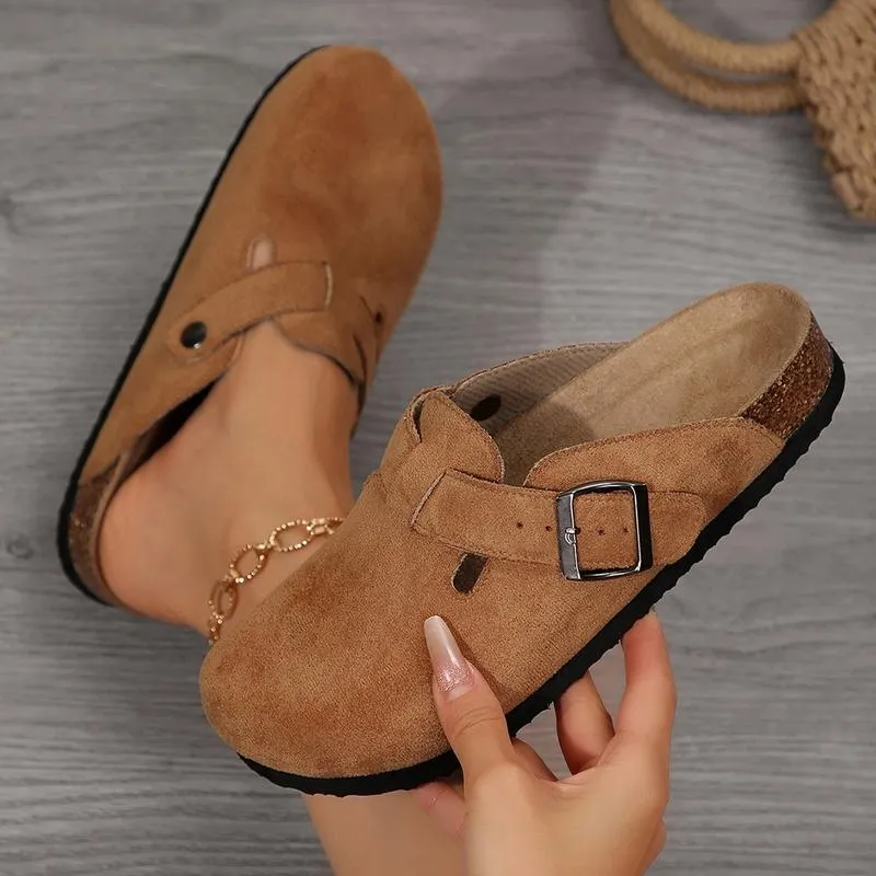 Round-Toe Cork Insoles Flat Buckle Fashion Walking Shoes