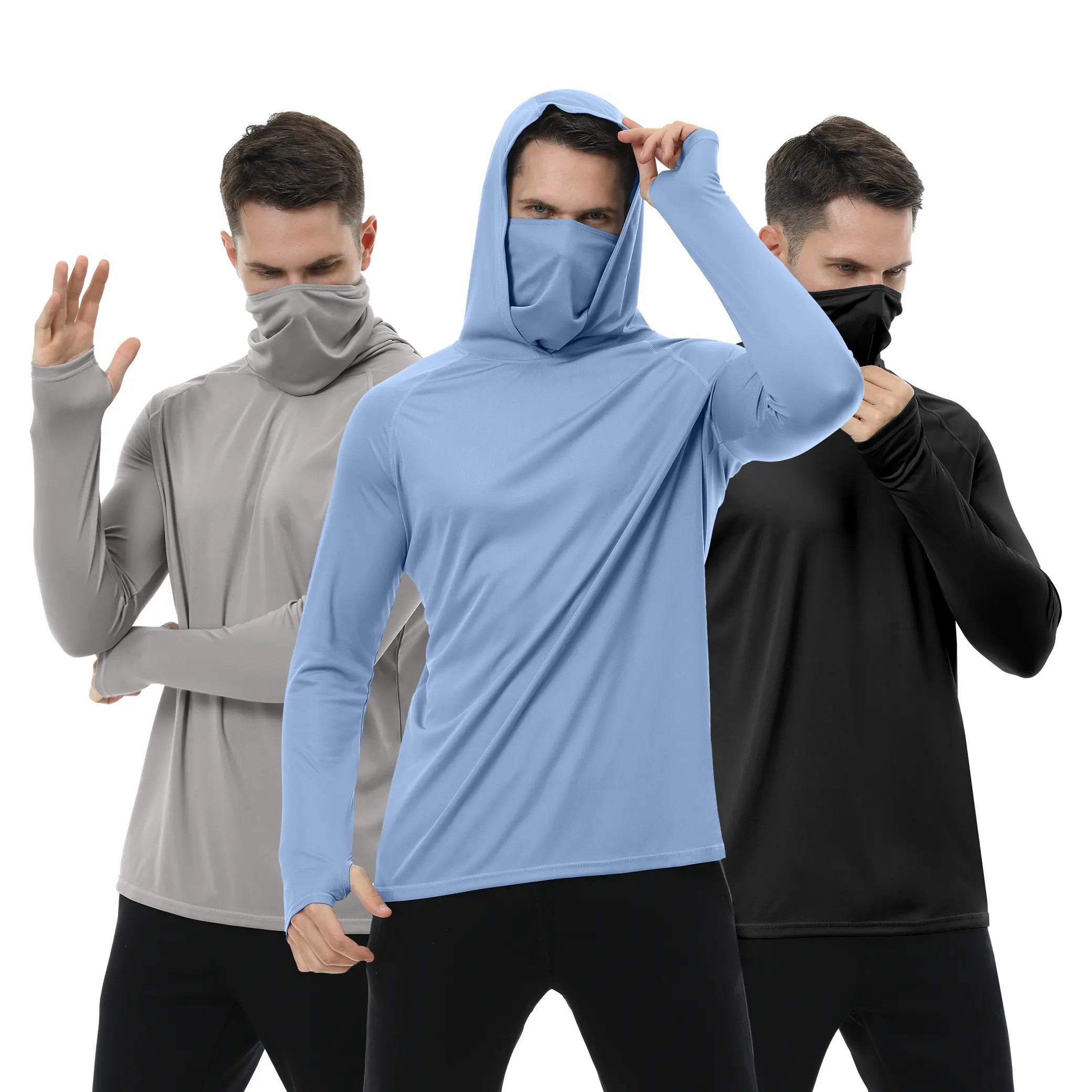 💥 LESS THAN $3 EACH-☀️Men’s UPF 50+ Sun Protection HoodedShirt with Face Mask
