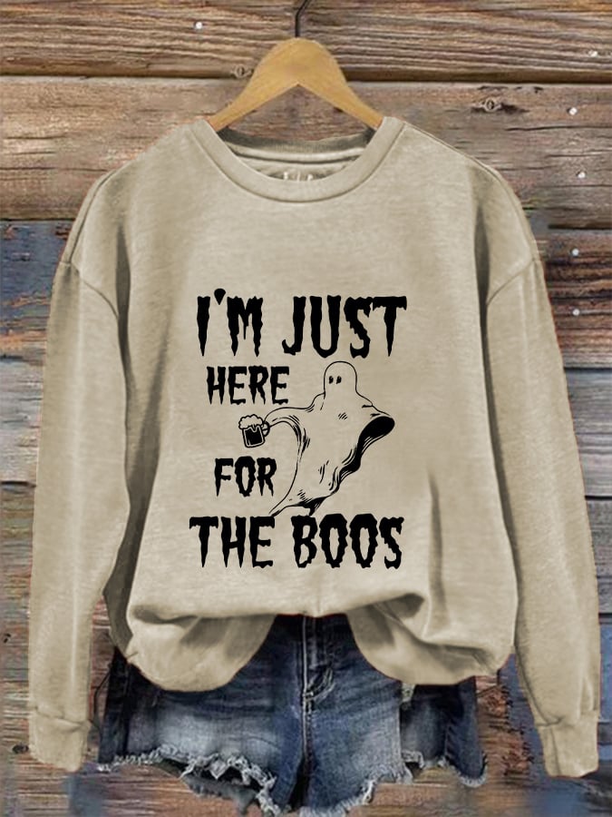 Women's Funny Halloween I’m Just Here for the Boos Printed Sweatshirt