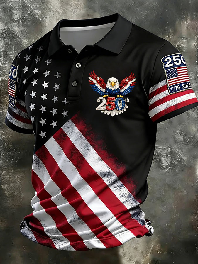 Men'S Independence Day 250Th Anniversary Printed Polo Shirt Short Sleeve
