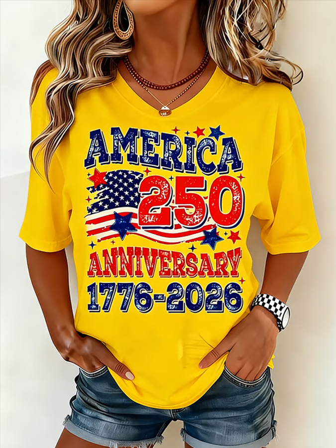Women'S V-Neck Letter Printed T-Shirt