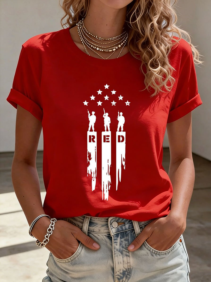 Women's Red Friday Patriotic Round Neck T-Shirt