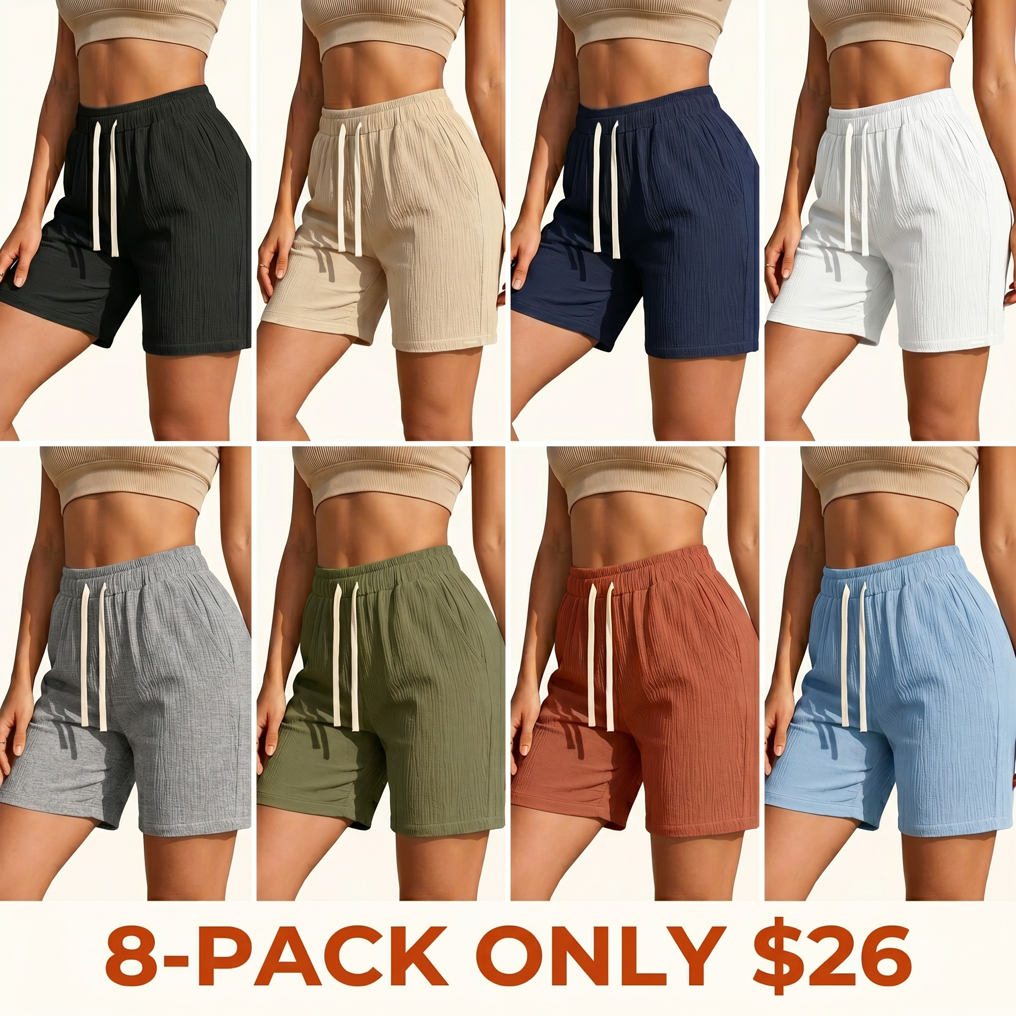 Women's summer shorts featuring an elastic waistband and quick-drying design, complete with an adjustable drawstring