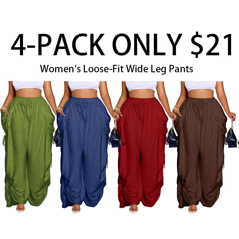 Stay cool this summer: Women's casual, loose-fitting wide-leg trousers made from woven fabric