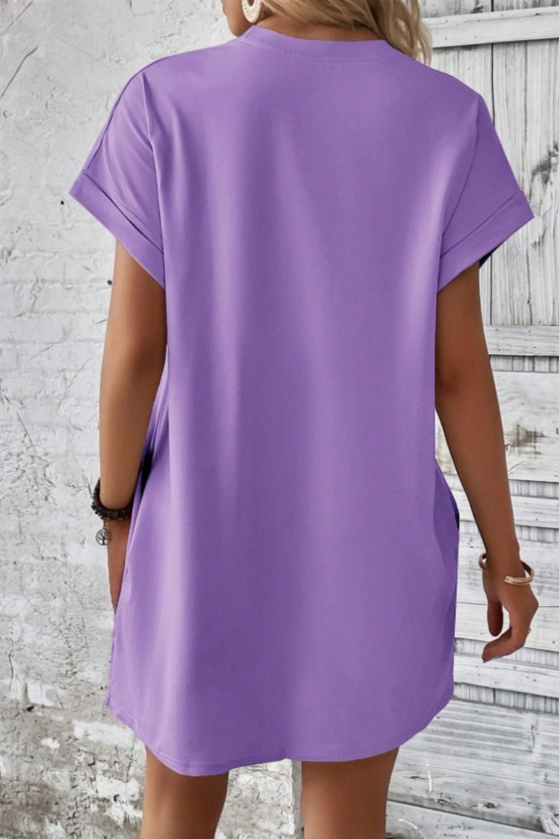 Casual Minimalist Round Neck Roll Up Sleeve Dress