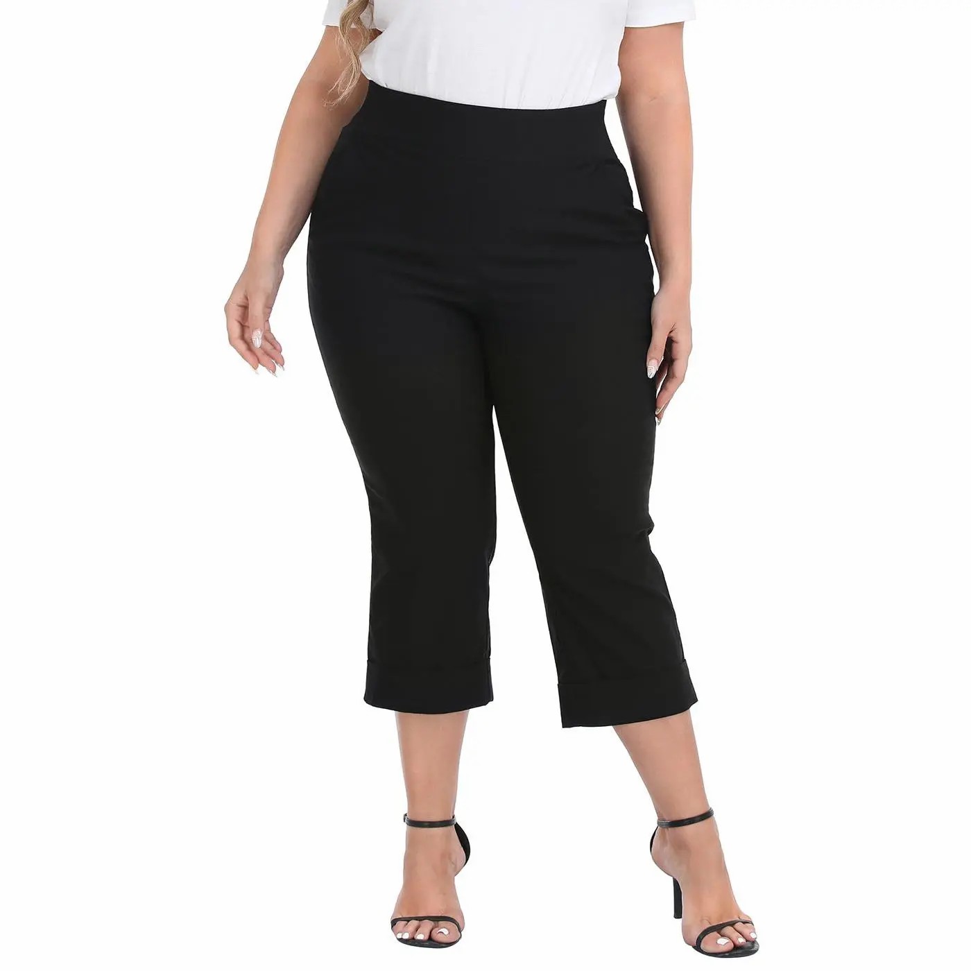 Women’s Plus Size Pull-On Tummy Control Capri Pants – Lightweight Everyday Comfort