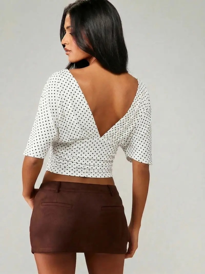 Women's Waist Cinched Backless Bodycon Top – V-Neck Slimming Fit