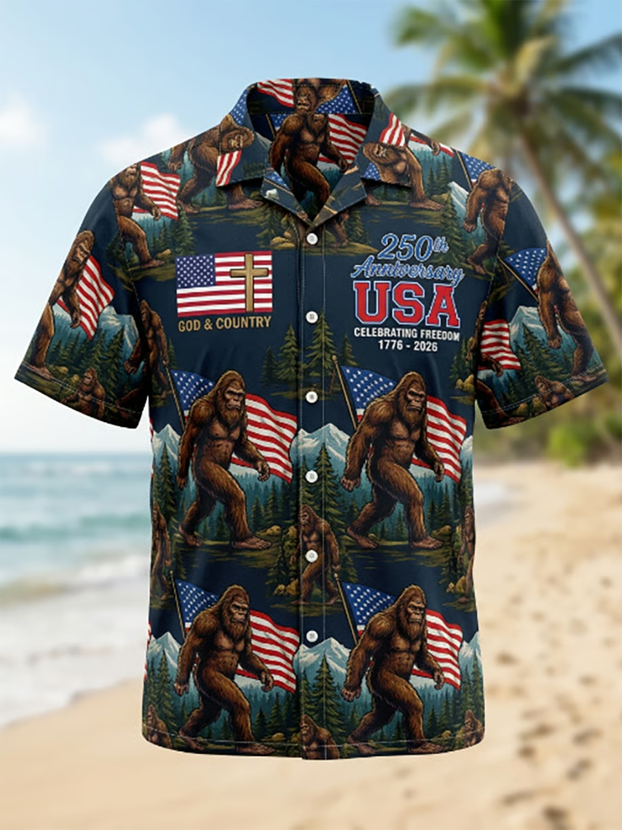 Men's Bigfoot Art U.S. 250th Anniversary Hawaiian Short-Sleeve Shirt