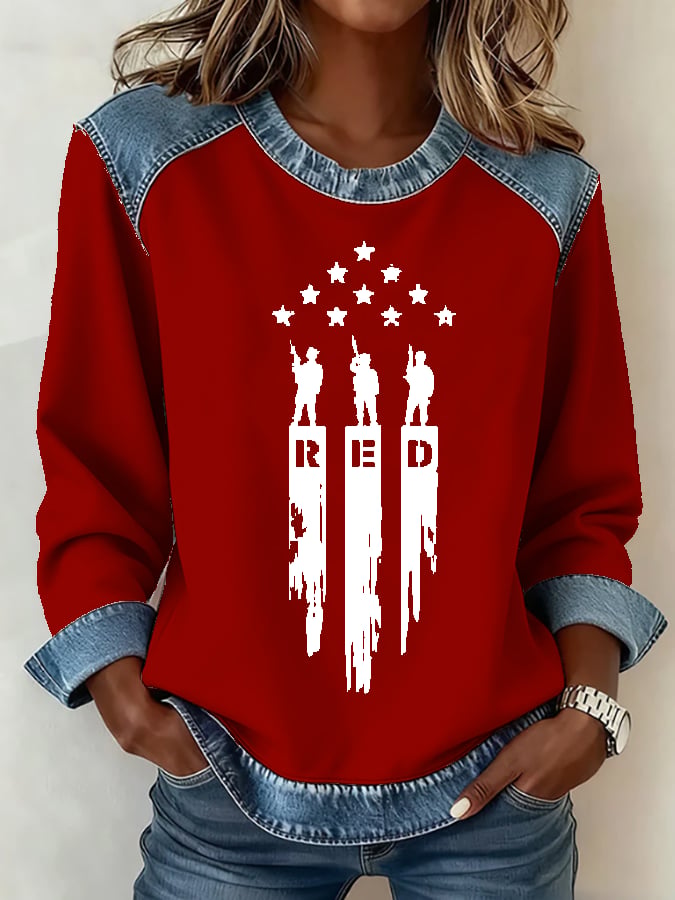 Women's Casual Red Friday Print Patchwork Sweatshirt
