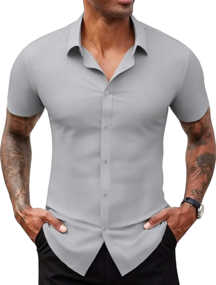 Men's Stretch Dress Shirt — Short-Sleeve Slim-Fit Business Casual Button-Down (Athletic Fit)