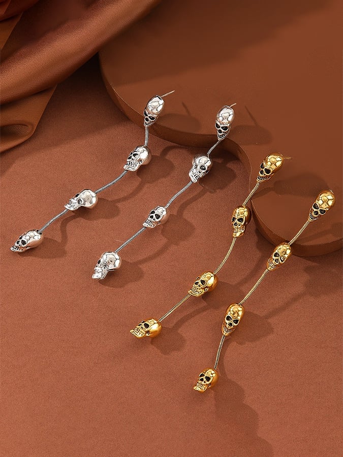 Halloween Snake Chain Skull Tassel Long Accessory Earrings
