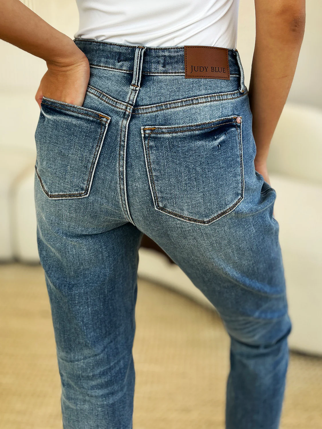 Blue Full Size Mid Rise Rigid Magic Release Hem Jeans