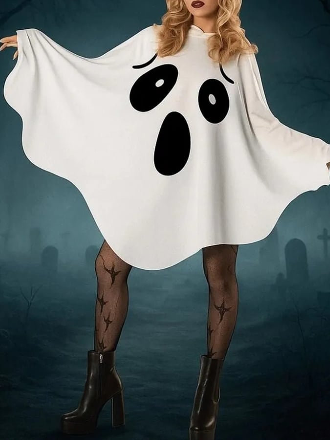 🔥HOT SALE🔥Unisex Ghost Print Halloween Hooded Cape