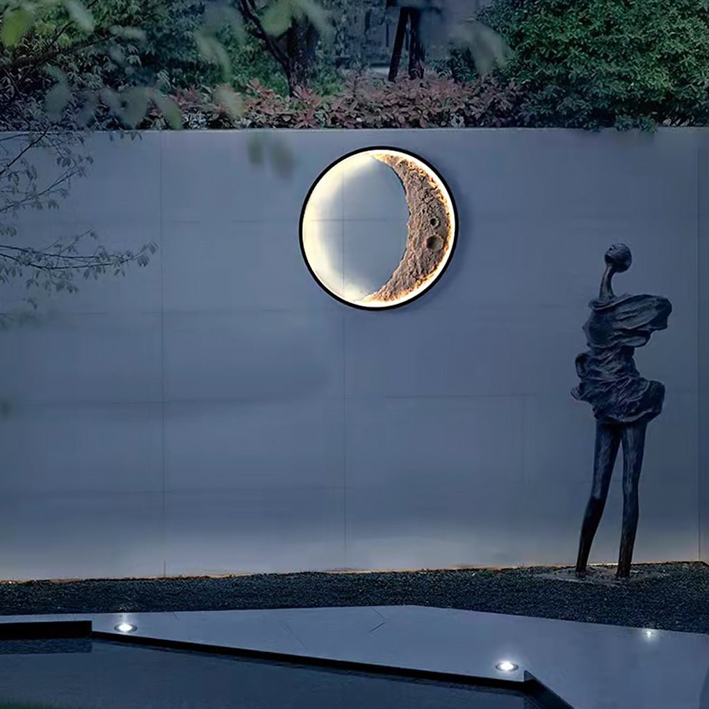 Round Creative Moon Resin Lunar Texture Waterproof Outdoor Wall Lights