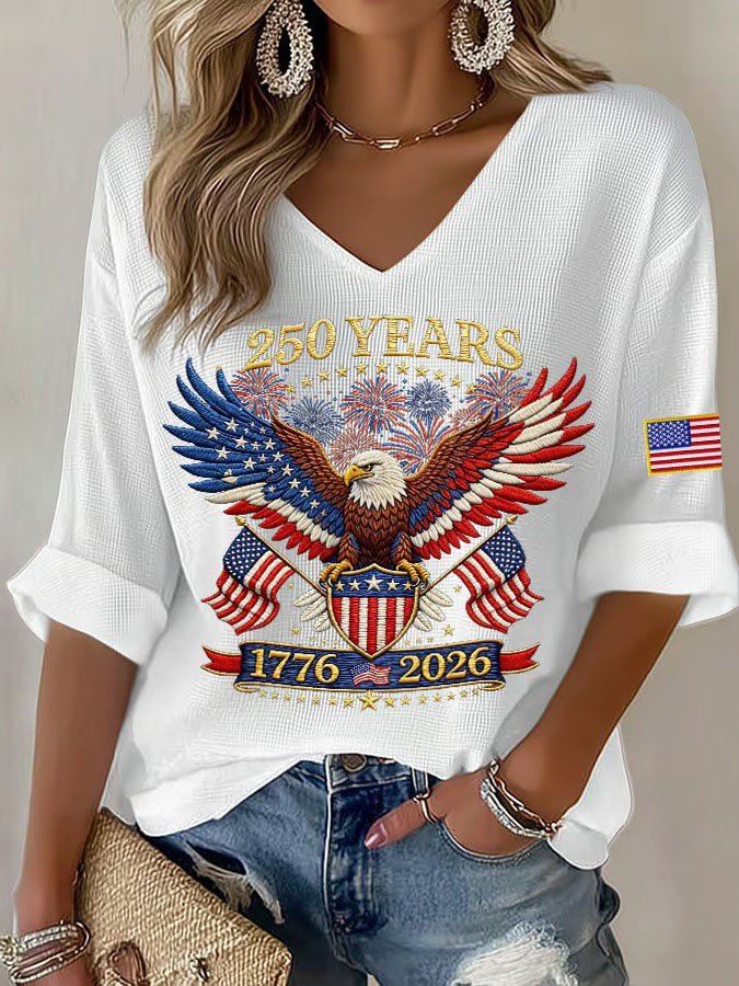 Women'S Independence Day 250Th Anniversary Founding Print V-Neck Casual T-Shirt