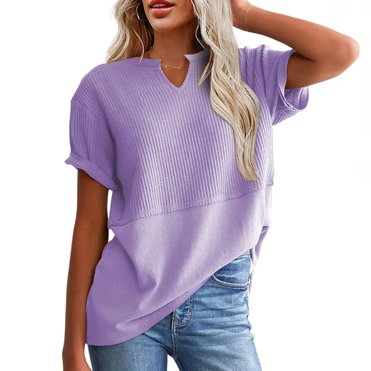 Women's Plus-Size V-Neck Short-Sleeve Knit Top