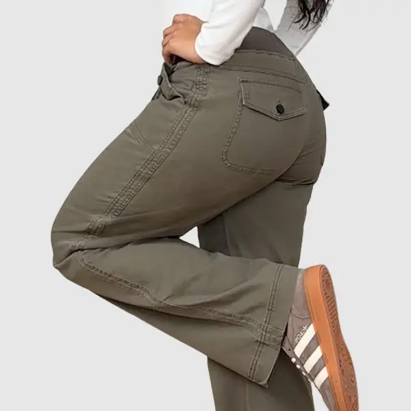 Women's Solid Seam Detail Drawstring Mid Rise Straight Leg Pants High Stretch Fabric