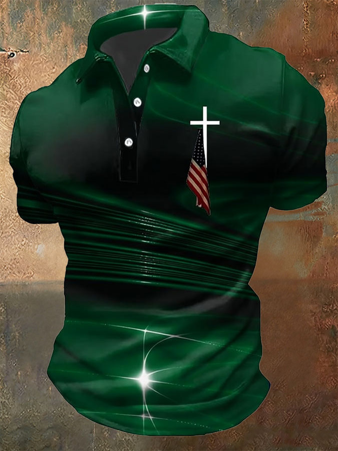 Men'S Casual American Independence Day Printed Celebration Short Sleeved Polo Shirt