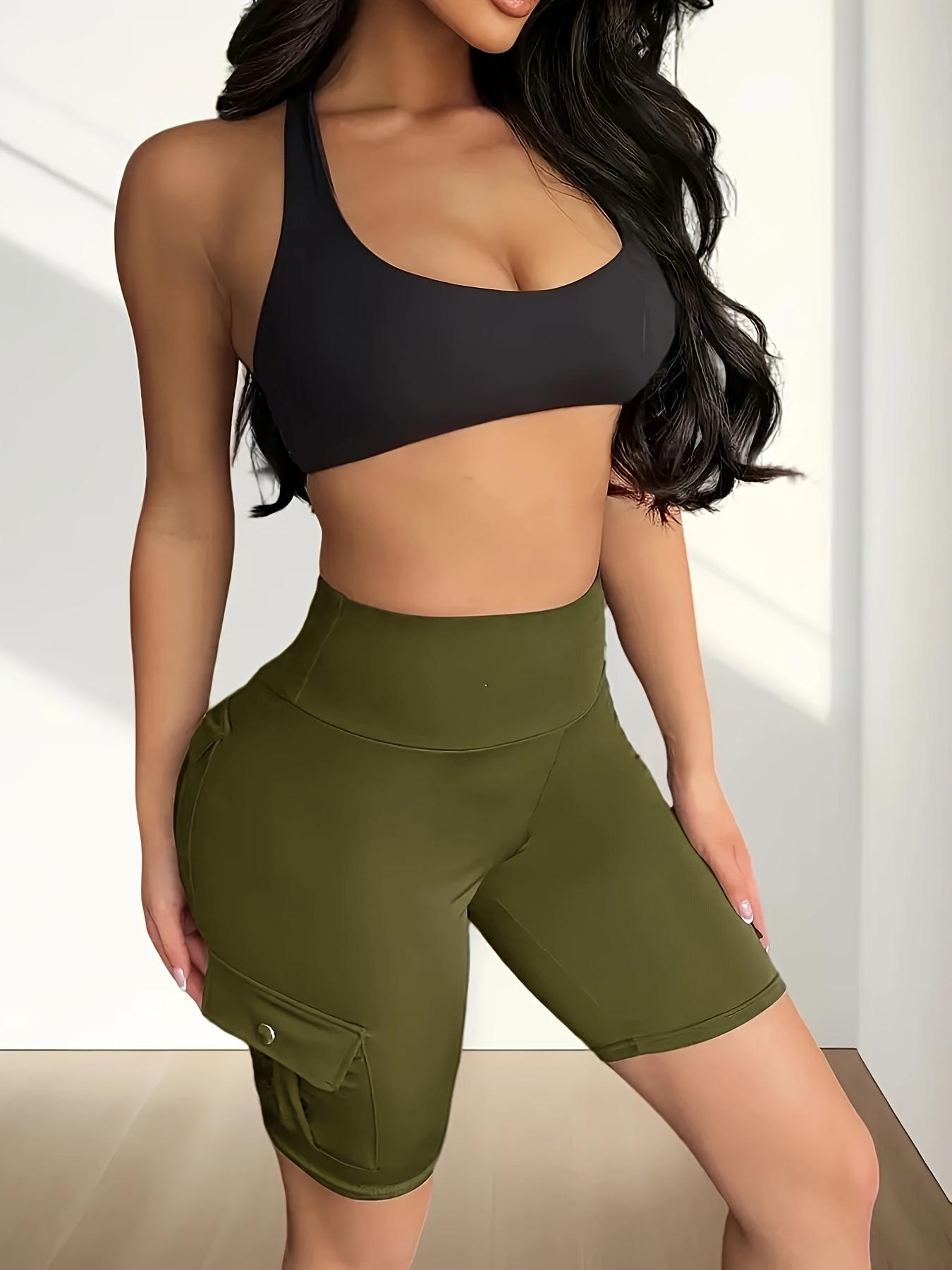 Women's High-Waisted Pocket Shorts — Slim-Fit, Stretchy Running Shorts — Solid Color Pocket Shorts