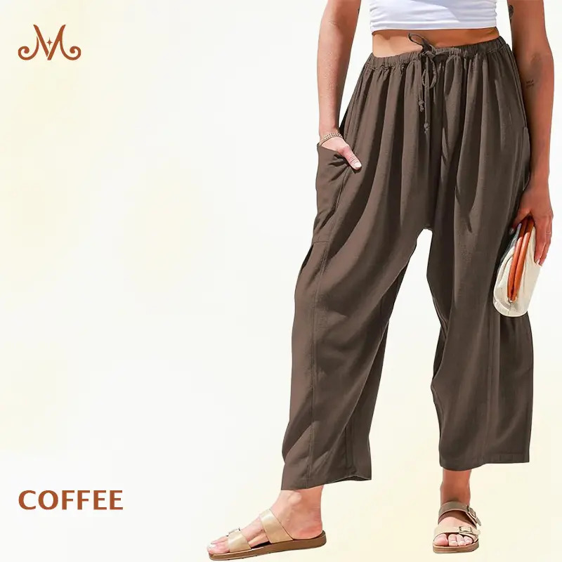 Women Comfort Lightweight Linen Wide Leg Cargo Pants