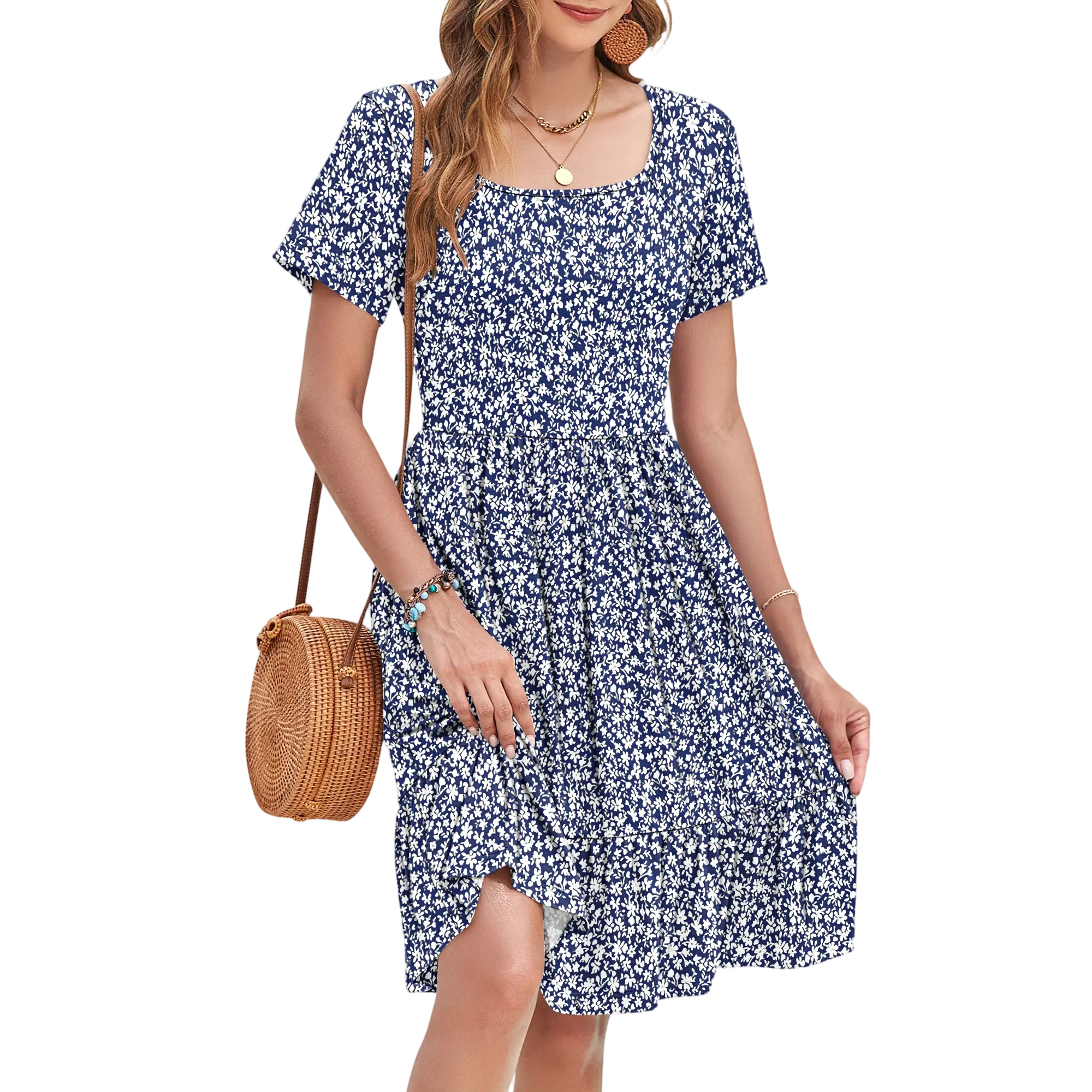 Women Square Neck Ditsy Floral Dress