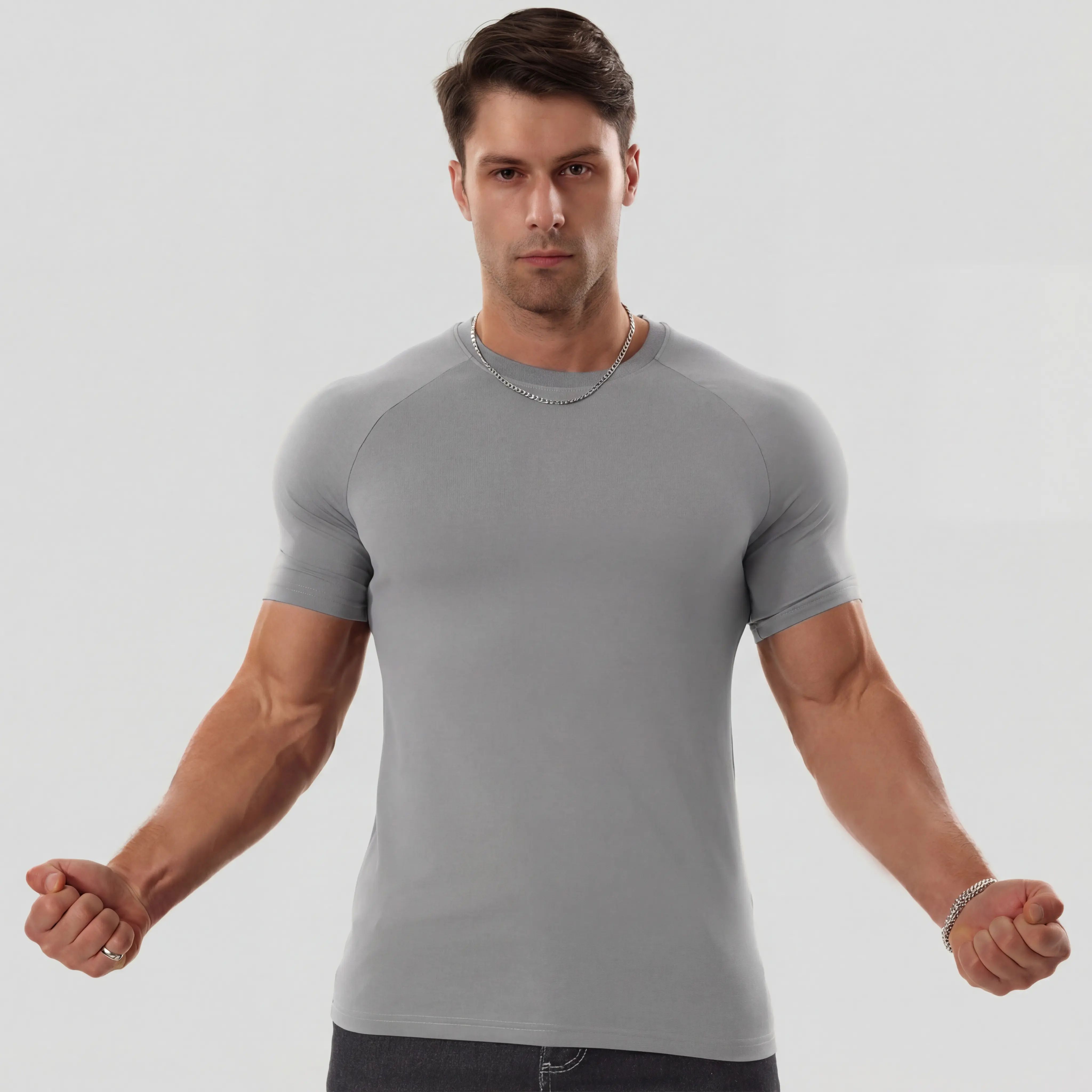 Men's Raglan Sleeve Tee, Athletic Tapered Fit, Arm-Enhancing Sleeves, Menswear Wrinkle-Resistant Stretch Fabric Gym Workout T-Shirt Fitness Running Tops