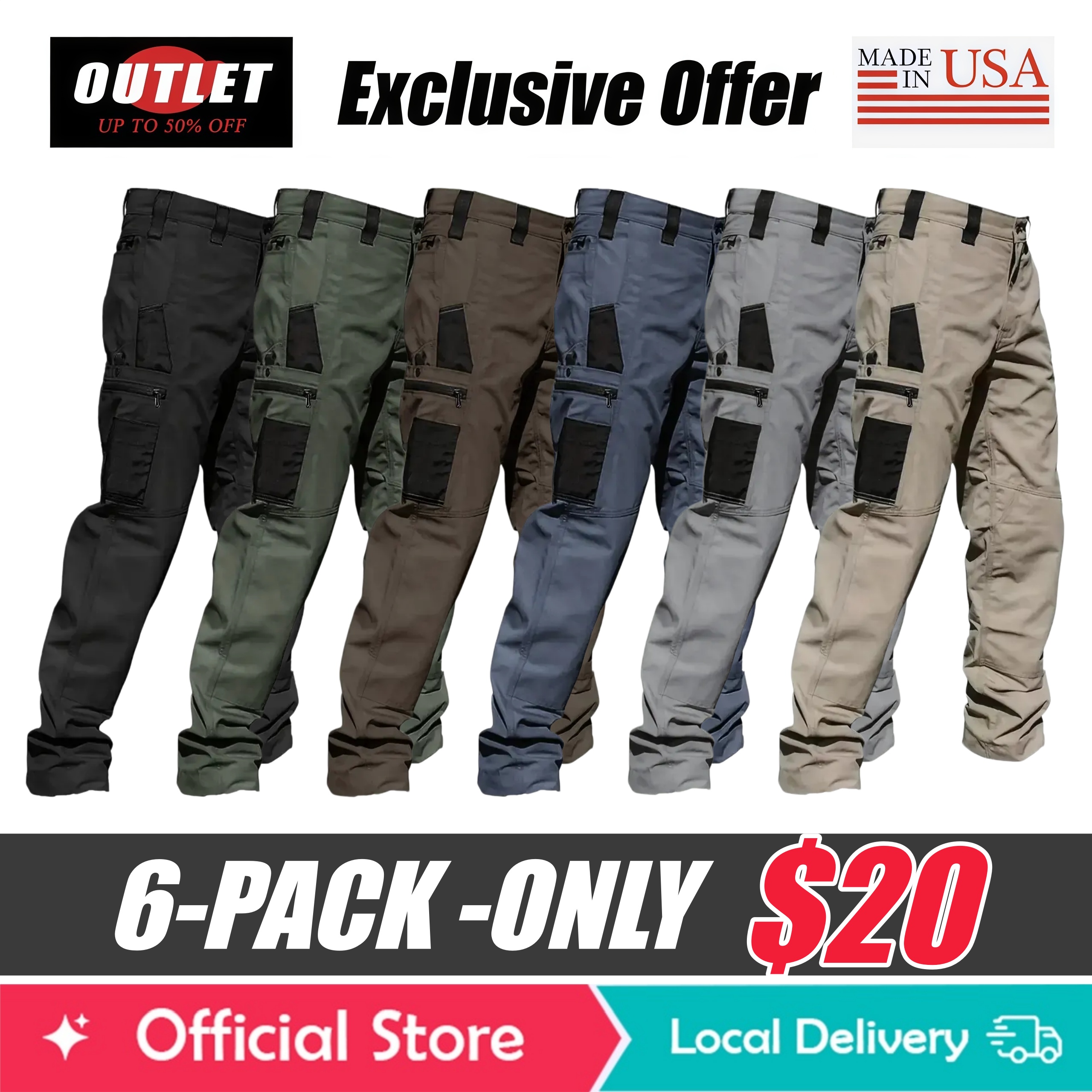 🔥8-Pack Only $24(All colors)🔥Men's 8-Pack Unisex 10-Pocket Heavy Duty zipper waterproof tactical Work Pants