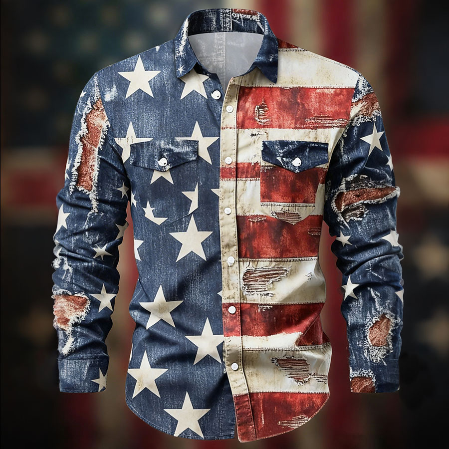 Men'S American Independence Day 250Th Anniversary Commemorative Printed Shirt