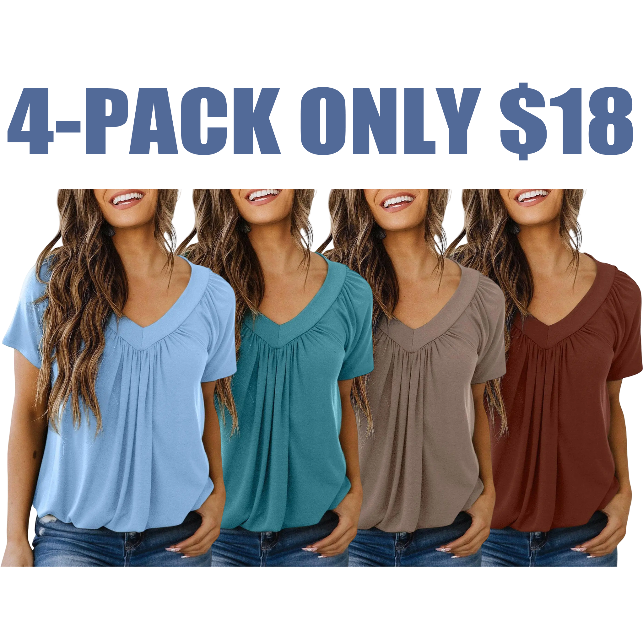 Women's Casual Summer Short Sleeve V Neck Tops T-shirts