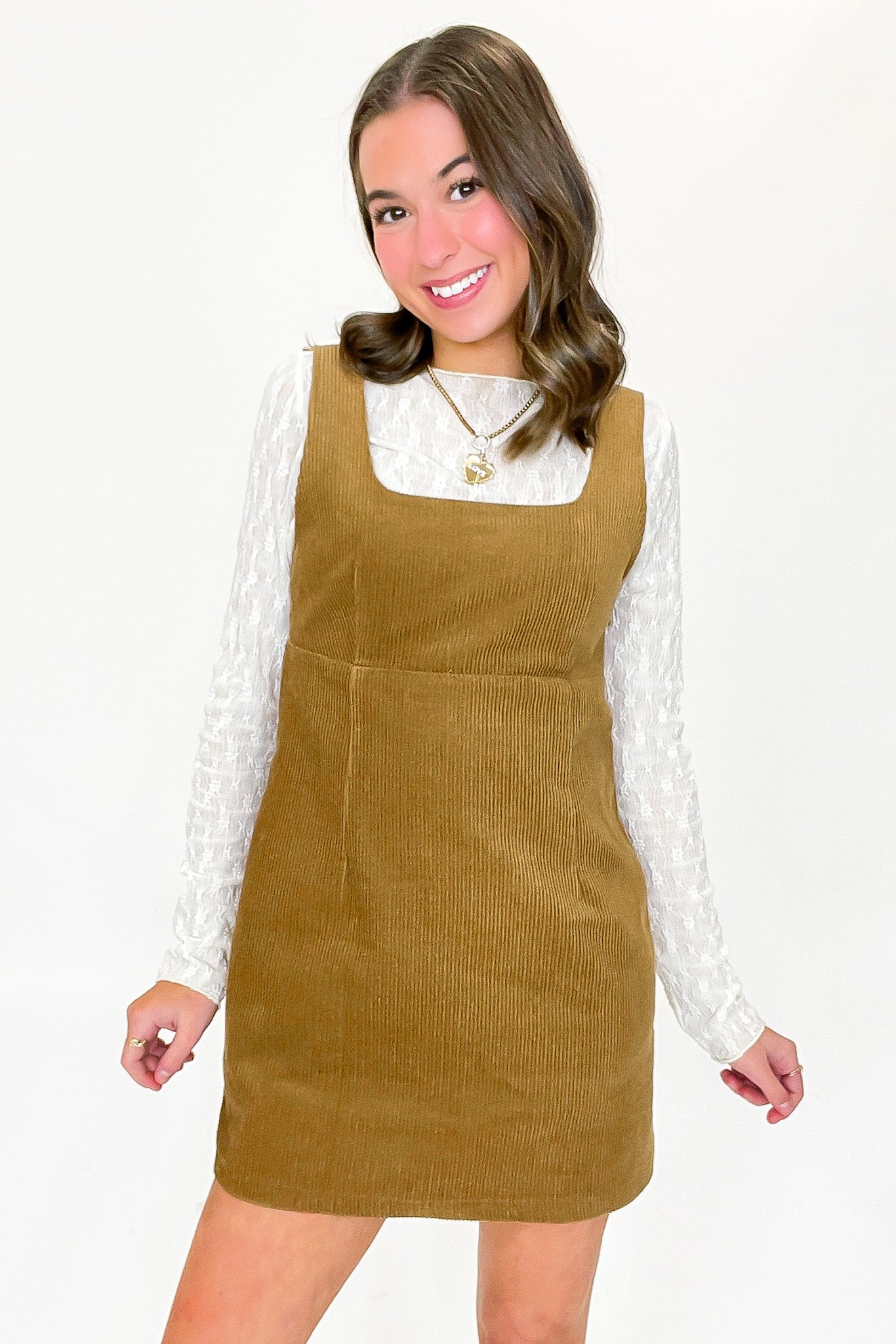 Corduroy Square Neck Jumper Dress