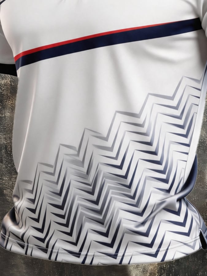 Men's Retro Patriotic Color-Block Short-Sleeve Polo Shirt
