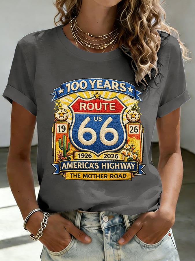 Women's Route 66 Centennial Print Casual T-shirt