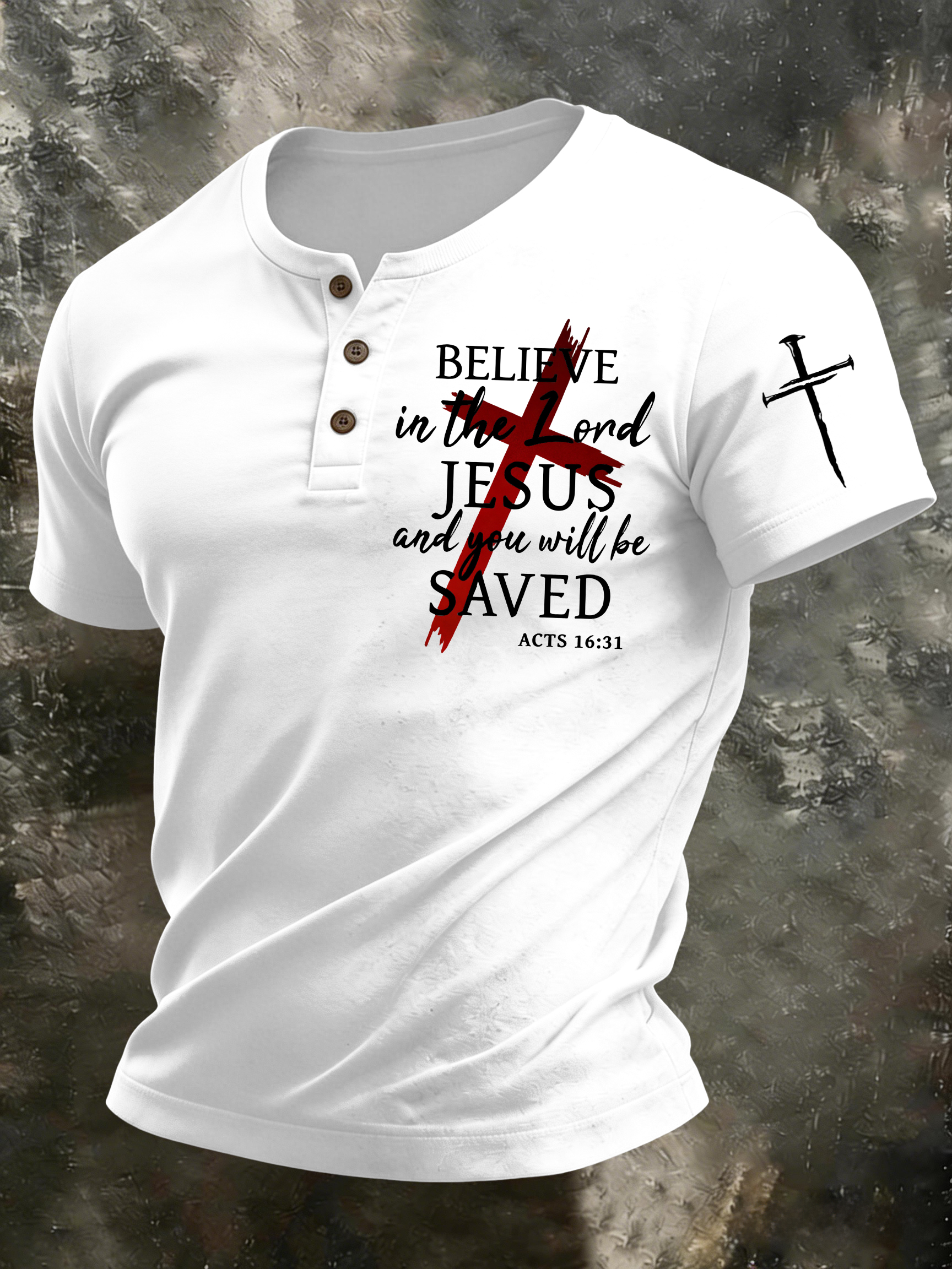 Men'S Casual Faith In Christ Jesus Henry Collar Polo Shirt