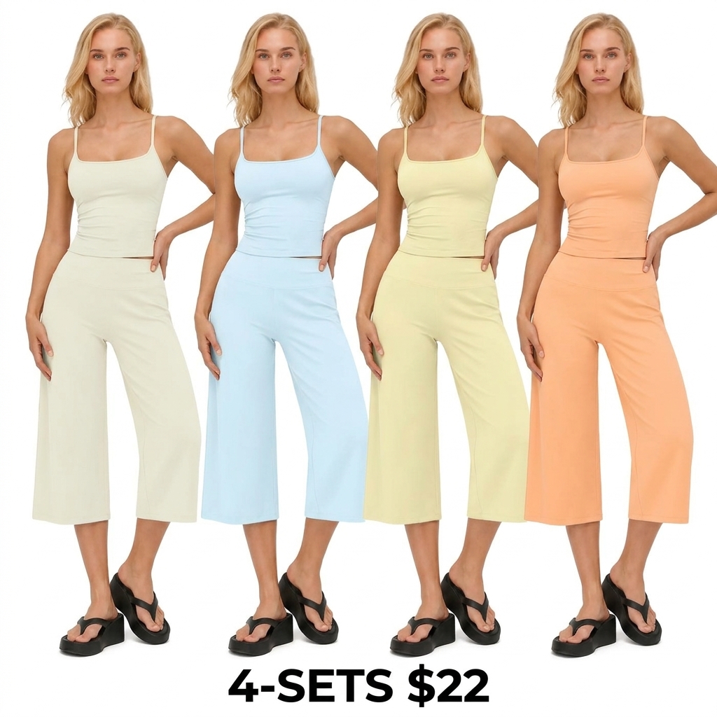 Women's 2-Piece Athleisure Workout Set – Slimming Camisole Tank & High Waisted Quick-Dry Shorts