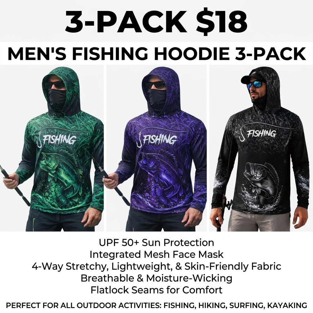 Men's Long Sleeve Hooded Fishing Shirt with Face Mask
