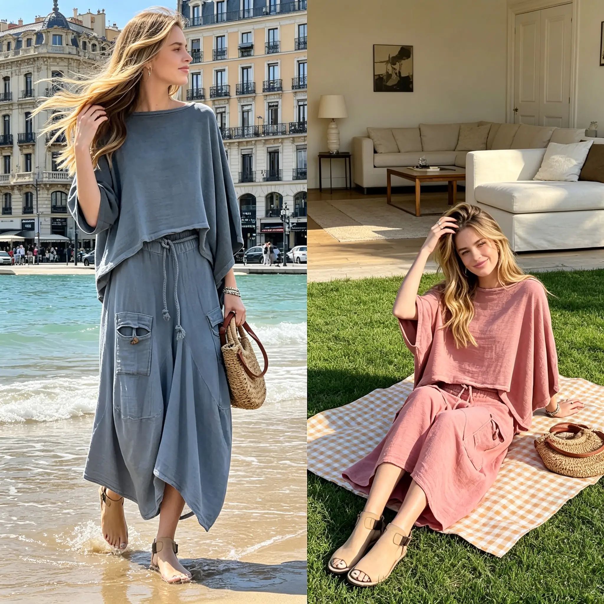 Women’s 2-Piece Loose Vintage-Style Batwing Sleeve Skirt Set