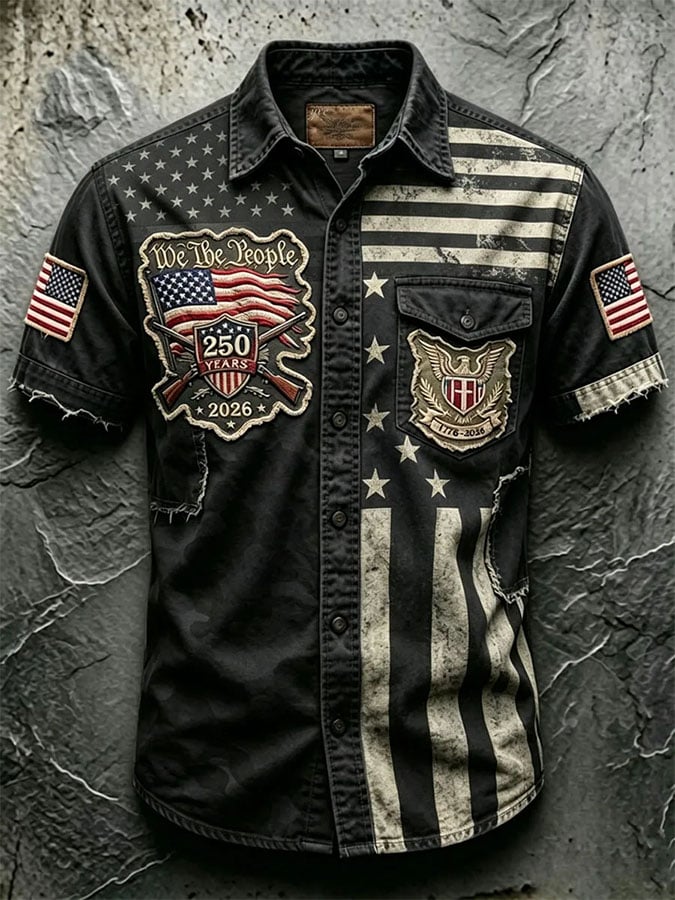 Men's Casual Retro Print Short-Sleeve Shirt