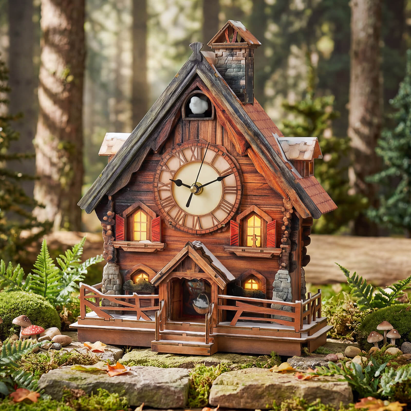 Cuckoo Chiming Swiss Chalet DIY Wood Clock, 3D Puzzle Kit