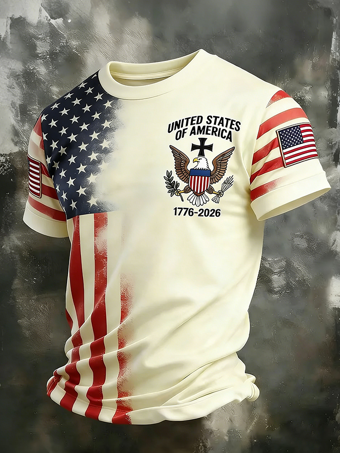 Men'S Casual American Founding Celebration Personalized Printed Round Neck T-Shirt