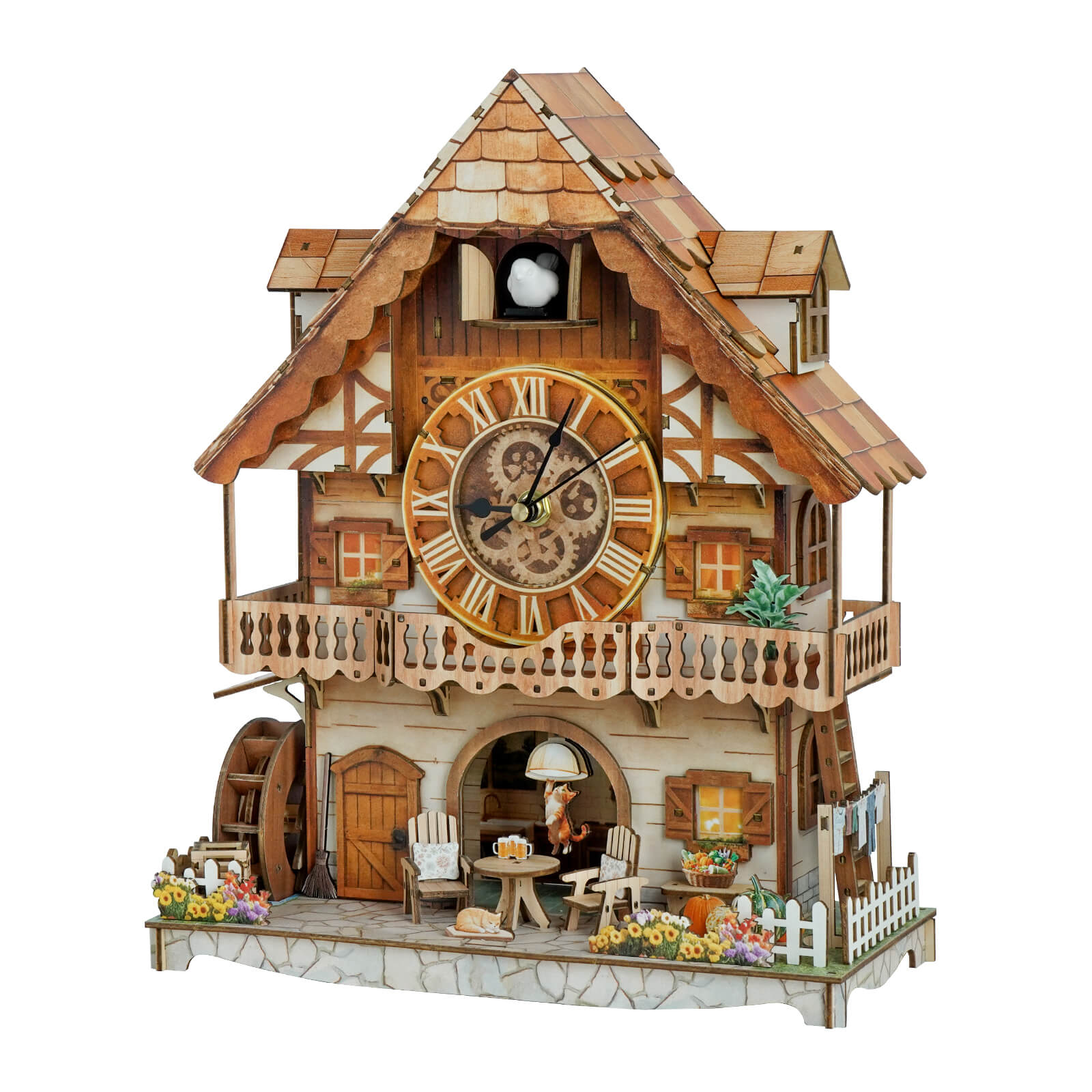 Cuckoo Calling German Cottage DIY Wood Clock, 3D Puzzle Kit