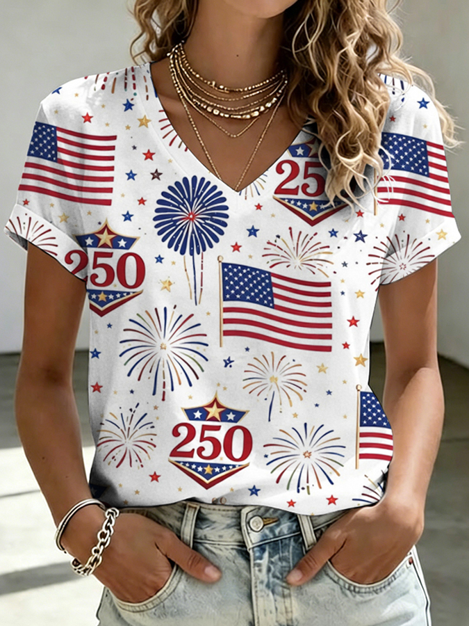 Women'S 250Th Anniversary Independence Day Printed T-Shirt