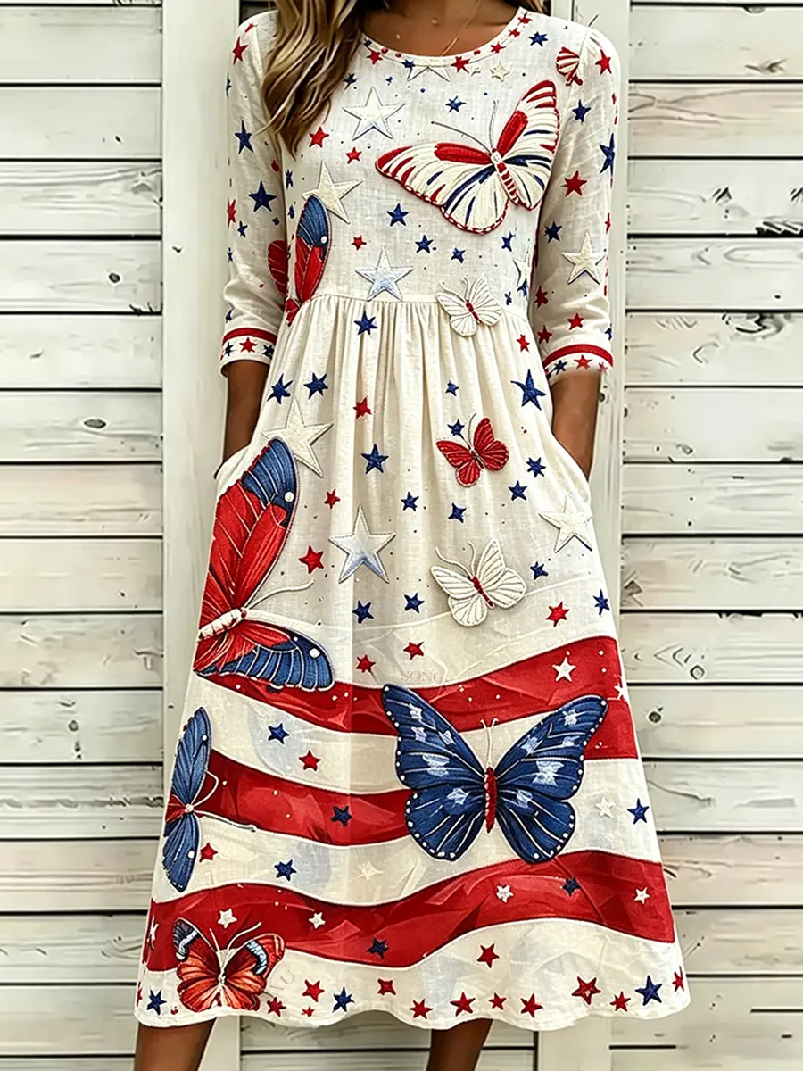 Women'S Comfortable And Fashionable Retro American Flag Patterned Linen Long Skirt